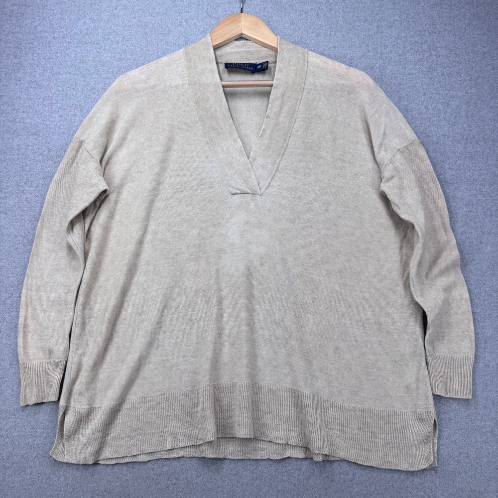 Polo Ralph Lauren 100% Linen Oversized Sweater Sz XS Beige Slouchy Coastal